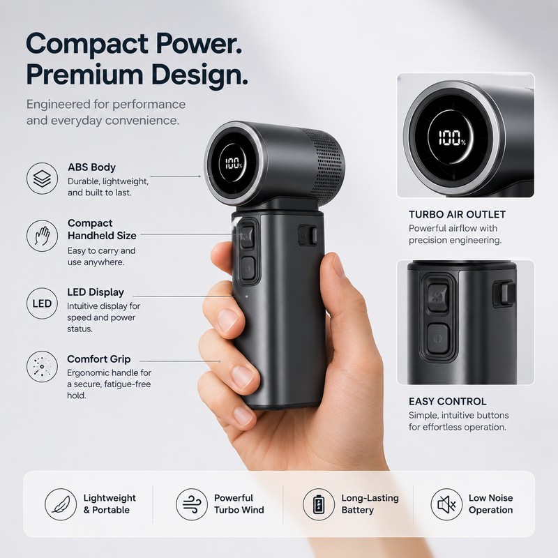 Powerful Handheld Turbo Fan for Outdoor Cooling – Rechargeable 100-Speed