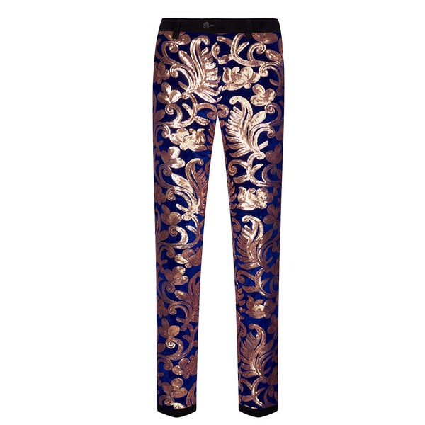 CARFFIV Pantalones de terciopelo para hombre de moda con lentejuelas brillantes, Azul / Patchwork, 3X-Large