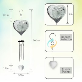 Wind Chimes 3D Heart Patio and Garden Decor Outdoor Art Outside Decorations，Lawn Hanging Wind Chimes Craft Decorative Gift Women Mom Grandma Wife (Heart)