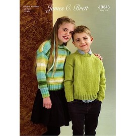 James Brett Double Knit Knitting Pattern Boys Girls Ribbed Detail Sweater (JB846)
