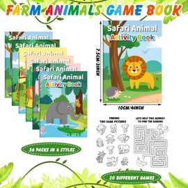 36 Pcs Safari Animals Mini Activity Books for Kids DIY Game Books Set with Lion Tiger Giraffe Patterns Mini Coloring Books Party Favors Fun Classroom Gifts Goody Bag Filler Teachers Daycare Prize