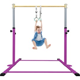 JOYSFIT Adjustable Gymnastics Bar for Kids with Mat - Sturdy Kip Bar with Rings, Horizontal Bar for Home Training, 3'-5' Height, Ages 3-15, 250 LBS Capacity, Easy Assembly.