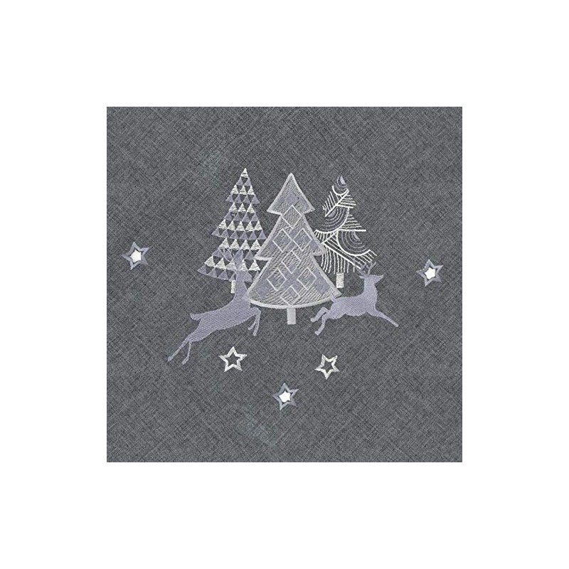 Mr Crimbo Christmas Tablecloth Dark Grey Fabric Luxury Silver Embroidered