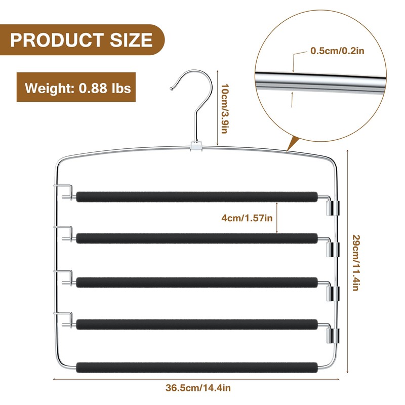 Pants Hangers, 3 Pack Anti-Slip Space Saving Hangers, 5 Layer