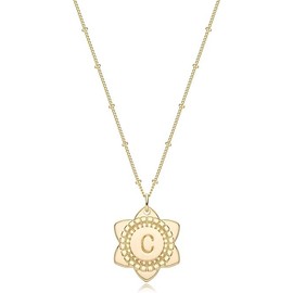 Jenosy 14K Gold-Plated Chain Women's Gold Initials Necklace Letters Chain Lily Flower Pendant Chains Hypoallergenic Fashion Jewellery for Women and Girls, Gold, No Gemstone