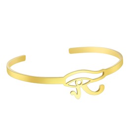 UNIFT :Eye of Horus Bangle Bracelet for Women Stainless Steel Chic Simple Egyptian Eye of Horus Ankh Open Bangle Bracelet Protective Amulet Jewelry (gold)