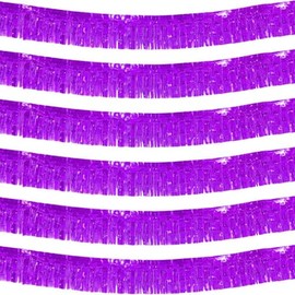 We Moment 6 Pack 10 Feet Purple Foil Fringe Garland Streamers Metallic Tinsel Banner Wall Hanging Fringe Curtain Glitter Backdrop Banner for Parade Floats Wedding Birthday Purple Party Decorations