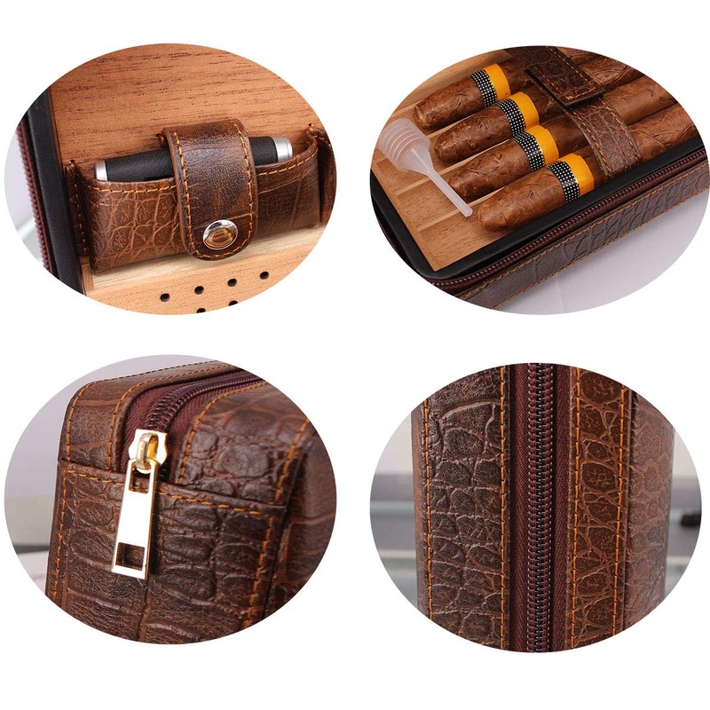 AMANCY Manly Black Brown Crocodile Pattern Leather Travel Cedar Wood