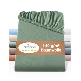 BaSaTex Double Pack Organic Jersey Children's Fitted Sheets 100% GOTS Certified Cotton - Fitted Sheet for Children's and Baby Beds 60 x 120 - 70 x 140 cm - Colour: Sage