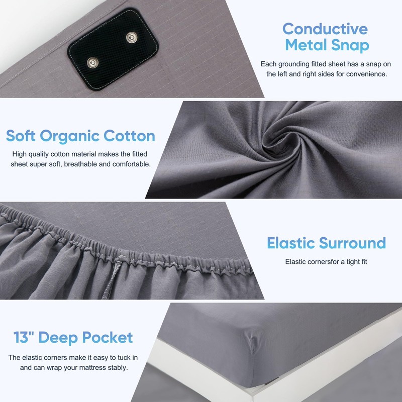 Grounding Sheets Queen Size, 95% Organic Cotton + 5% Pure