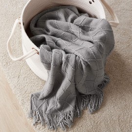 BOURINA Throw Blanket Textured Solid Soft Sofa Couch Cover Decorative Knitted Blanket (Light Grey, 50x60 inches)