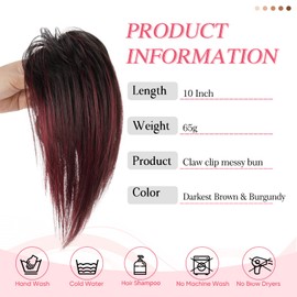 Netoe Ponytail Extension 10" Short Claw Clip in Pony Tails Clip on Ponytails for Women Messy Bun Hair Piece Synthetic Clip in Hair Extensions for Girls Daily wear(Darkest Brown & Burgundy)