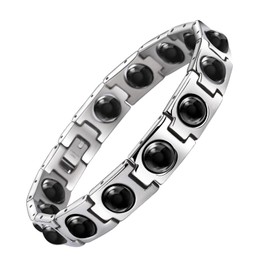 H HARUCO Magnetic Bracelet, Stainless Steel, Health, Magnetic Bracelet, Men's, Magnetic, Hematite, Power Stone, Magnet, Beads, Spinning, Anti-Static, Bracelet, Gift for Men, Titanium