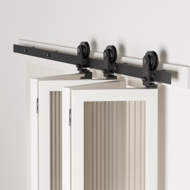 CCJH 6.6FT/79'' Sliding Bifold Barn Door Hardware kit Heavy Duty for 4 Doors(No Door，Hardware Only,All Doors Open to One Side）