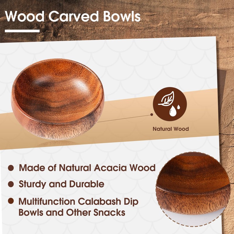 Skylety 20 Pcs Acacia Wooden Bowls Small Calabash Bowls Round