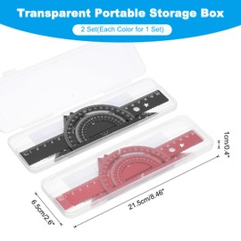 PATIKIL Triangular Ruler Set, 20cm Aluminum Metric Ruler, 45°60°Triangular Ruler and Protractor, 8 Packs, Black/Red