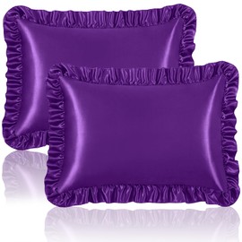 Homiest Ruffle Satin Pillowcase for Hair and Skin, Queen Size Satin Pillow Covers Silky Pillow Cases Set of 2, Satin Ruffled Pillowcase with Envelope Closure, Anti Wrinkle Pillow Shams (Purple)