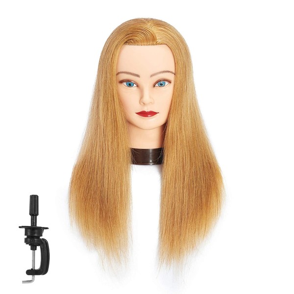 Traininghead 100% Human Hair Mannequin Head Hairdresser Training Head Cosmetology Manikin Head Doll Head With Free Clamp (Light Blonde)