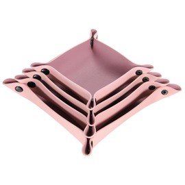 sourcing map 4pcs PU Leather Valet Tray Unisex Folding Small Catchall Tray Organizer Portable Nightstand Bedside Desk Tray for Key Wallet Watch Coin Jewelry Dice, Purple Pink