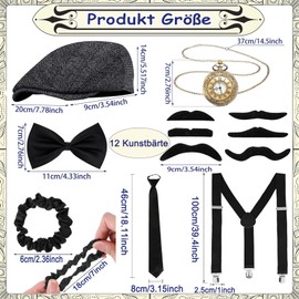 JRYBXS 20 Piece 20s Costume Men, Mafia Carnival Costume Men, 20s Accessories, Fancy Dress Costumes Men, Braces Men's Costume Set, Role Play Props Decoration, black