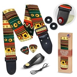 Art Tribute Guitar Strap Vintage Aztec Colors Strap Includes 2 Strap Locks & 2 Unique Picks.