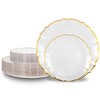 Lullaby 100pcs White Plastic Plates with Gold Rim, Fancy Lace-Edged