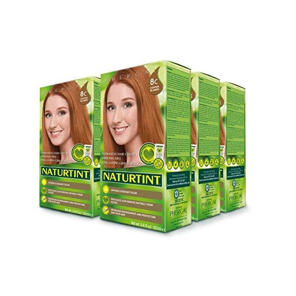 Naturtint Permanent Hair Color 8C Copper Blonde (Pack of 6), Ammonia Free, Vegan, Cruelty Free, up to 100% Gray Coverage, Long Lasting Results