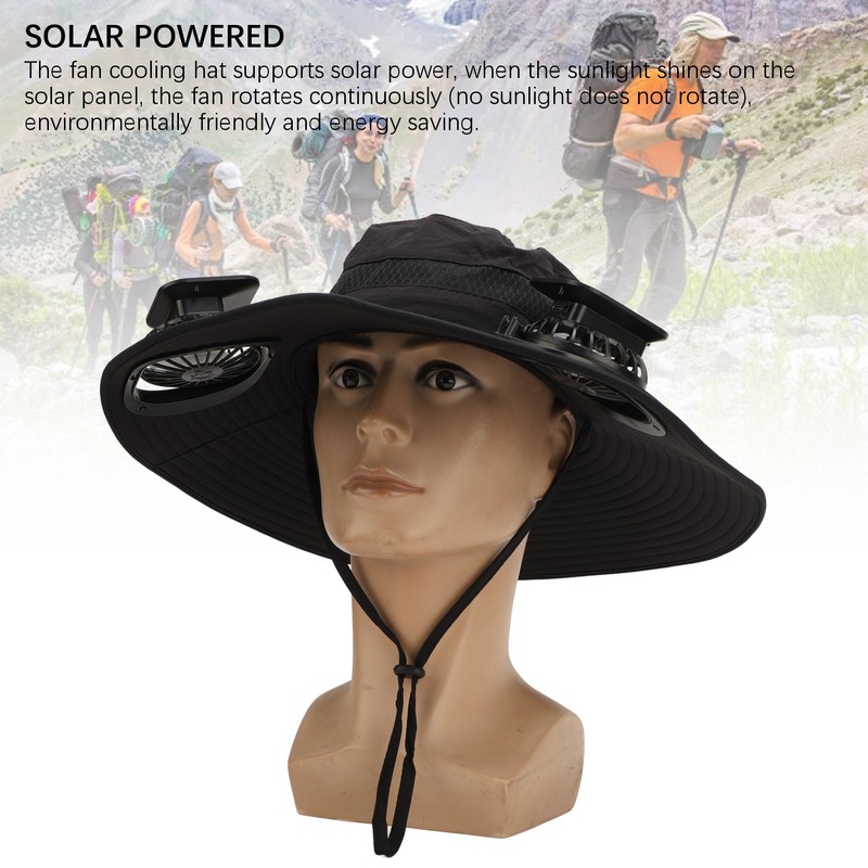 Solar Fan Hat Large Brim Quick Dry Breathable 3 Speeds