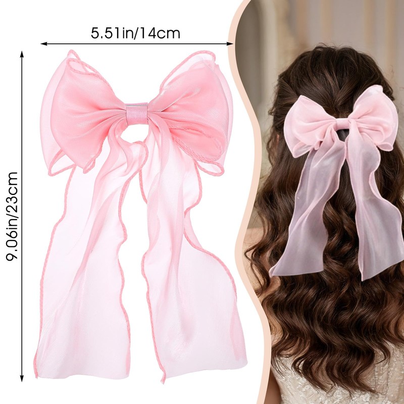 Pink Hair Bows, Large Long Tail Bow Hair Accessory for