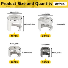 Erzekrim Pack of 80 Eccentric Furniture Connectors, Cam Nuts, Carbon Steel Furniture Connectors, Cabinet Connectors, Fastening Element, Connection Lock, Lock Nut for Furniture, Drawers, Cabinets