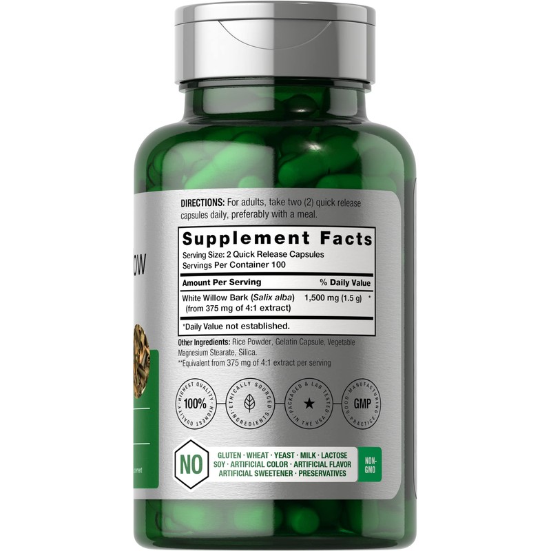 Horbäach White Willow Bark Capsules | 1500mg | 200 Pills