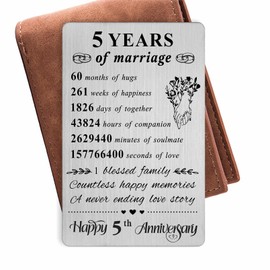 Resdink 5 Year Anniversary Card - Stainless Steel Wallet Card with Mini Love Notes, Laser Engraved, Credit Card Sized, Includes Envelope, Perfect for Husband, Wife, Family, Friends