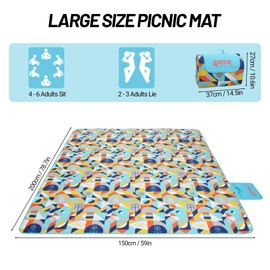喜马拉雅 Large Picnic Blankets Waterproof Foldable 78" X 59", Single-Faced Fleece, 3-Layer, 4-6 Persons, Sandproof, Beach Mat Outdoor Picnic Mat for Camping Party Park Accessories