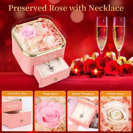 DEEMEI Preserved Real Pink Rose with Heart I Love You Necklace -Eternal Flowers Rose Birthday Gifts for Women Forever Flowers Gifts on Valentines Mothers Day Christmas Anniversary Romantic