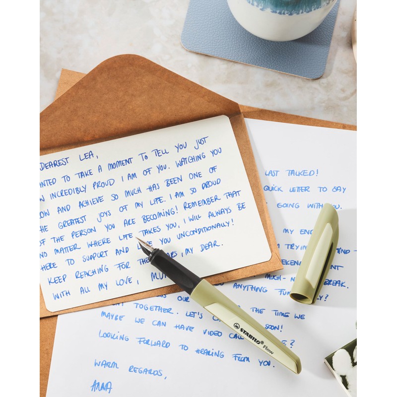 STABILO Flow Monochrome Fountain Pen Khaki with Cartridge