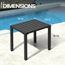 PATIOHIT Outdoor Side Table Aluminum Small Outdoor Table All-Weather Metal Patio End Table Rectangular Outdoor Side Tables for Patio Indoor Garden Porch Bistro Poolside (Black)