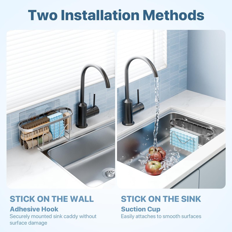 Sponge Holder,Multifunctional Sponge Holders with Two Installation Methods Kitchen Sink