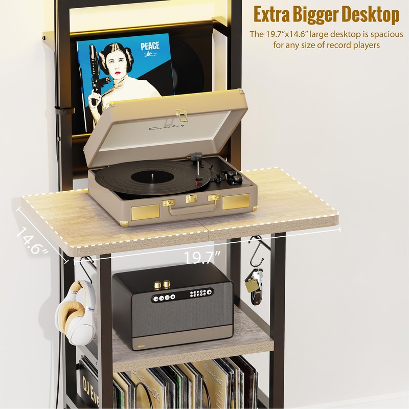 YAKANJ Record Player Stand with Led Light,Record Player Table with