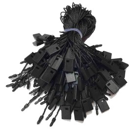Trimming Shop 100pcs Nylon String Hang Tag, 7 Inch Price Tags Fasteners with Snap Lock Pin, Labels String Tags Loop Fasteners Hook Ties for Clothes, Jewelry, Black