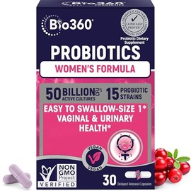 Bio360 Probiotics for Women Vaginigal Health - Supports pH Balance, Vaginal, Urinary, & Digestive Health - 50 Billion CFU & 15 Unique Strains for Heal
