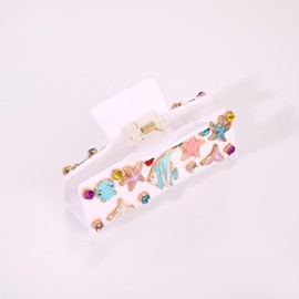 Ocean Marine Life Square Hair Claw Clips Fun Colorful Crystal Starfish Seashell Mermaid Tail Jellyfish Fish Claw Clip Summer Beach Sea Creatures Hair Barrettes for Holiday Birthday Party