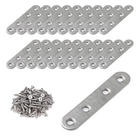 VOCIBO® Flat Connectors Stainless Steel 76 x 16 x 2 mm Perforated Plates Small Angle with Screw for Mounting Angle Bracket Furniture Table Chair Bookshelf Pack of 20