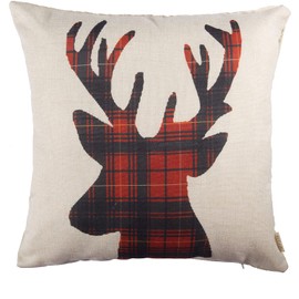 Fjfz Christmas Reindeer Decorative Throw Pillow Cover 20x20, Xmas Red Black Buffalo Plaid Check Elk Home Farmhouse Decoration Winter Antlers Cotton Linen Cushion Case Decor for Sofa Couch