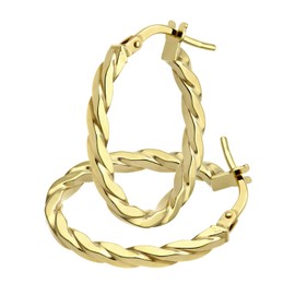 9ct Yellow Gold Earrings – Chunky Squared Twist Hoop Women’s Earrings - by Elegano
