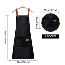 2 Adjustable Waterproof Aprons with 2 Pockets for Women Men, Canvas Chef Kitchen Aprons for Cooking Painters, Baking Gifts, Black
