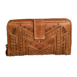 STS Ranchwear Women's Premium Full Grain Leather Wayfarer Chelsea Wallet with 8 Card Slots, Brown, 1 Zip Pocket