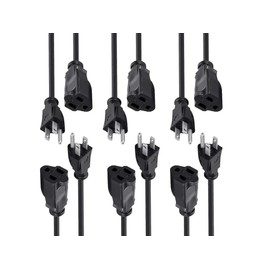 Monoprice 3-Prong Extension Cord - 6 Feet - Black (6 Pack) NEMA 5-15P to NEMA 5-15R, 16AWG, 13A