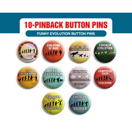 Creanoso Funny Evolution Button Pins (1-Set X 10 Buttons)- Stocking Stuffers Premium Quality Gift Ideas for Children, Teens, & Adults - Corporate Giveaways & Party Favors