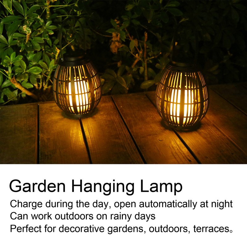 Solar Garden Lantern LED Outdoor Solar Lantern Waterproof Decorative Rattan