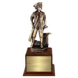 SHOP AWARDS AND GIFTS Customizable 10-3/4 Inch Minuteman National Guard Trophy Electroplated Antique Brass Figure, Includes Personalization